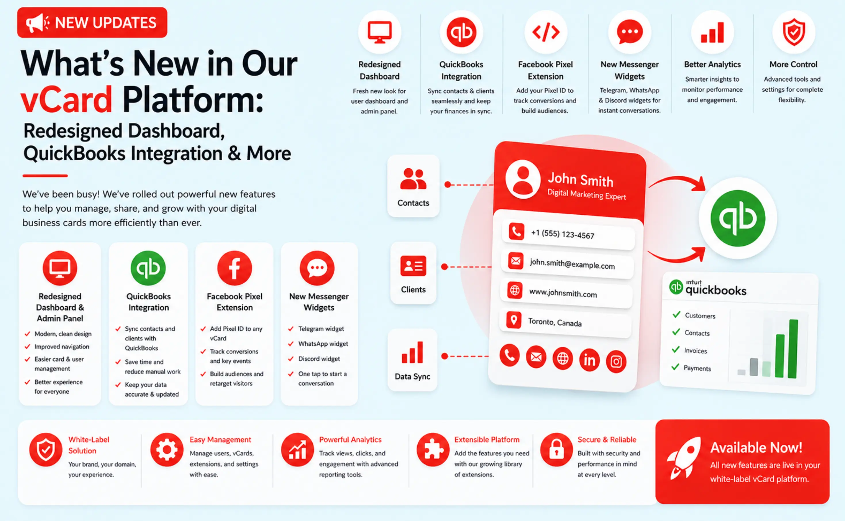 What's New in Our vCards Platform: Redesigned Dashboard, QuickBooks Integration & More
